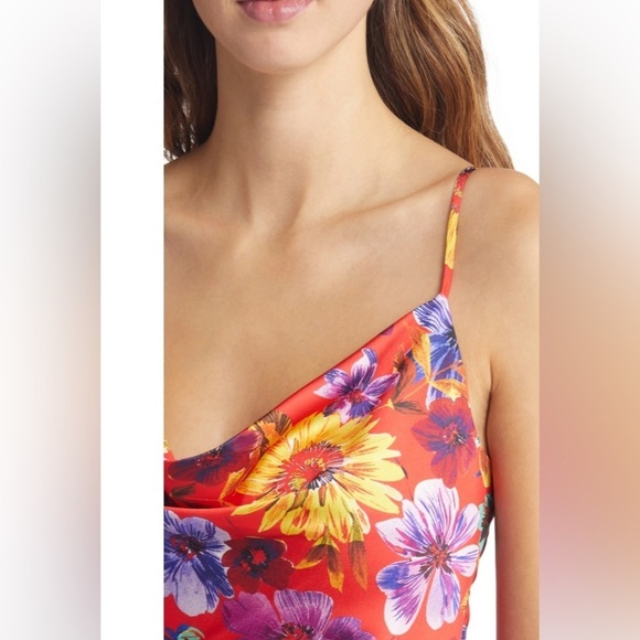 Milly NWT Lilliana Ruched Red Floral-Print Sleeveless Midi Side Slit Dress Sz 8 - Picture 4 of 16